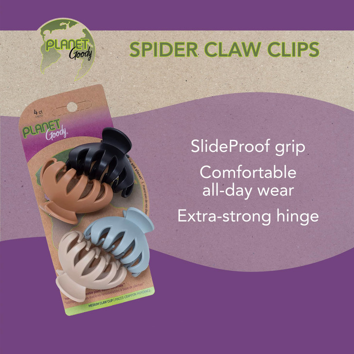Goody Planet Spider Claw Clip 4 Count Assorted Neutral Colors Medium to Long Hair Longlasting NonSlip PainFree Styling A