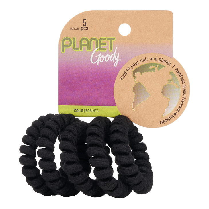 Goody Planet Elastic Hair Coils 5 Count Solid Pack Hair Accessories for Medium to Thick Hair Women and Girls