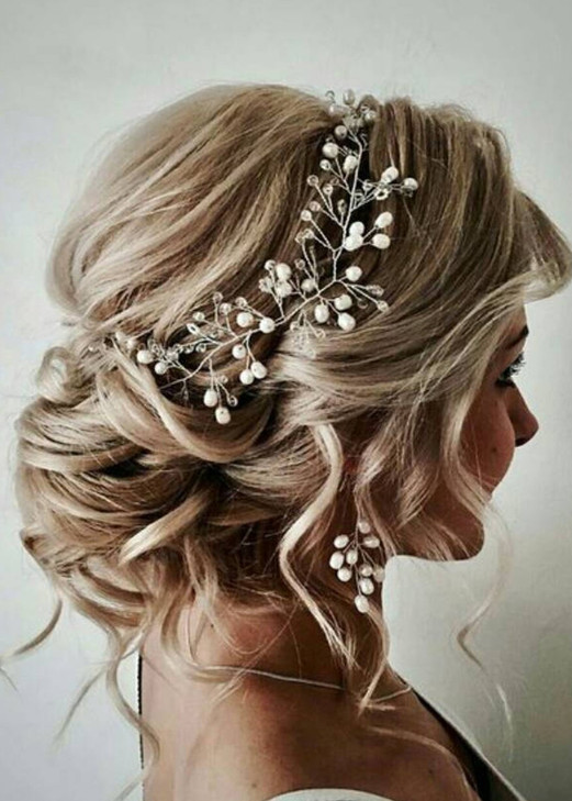 FXmimior Bride Hair Accessories Crystal Hair Vine Earrings Sets Headband Wedding Hair Comb Evening Party Hair Piece silv