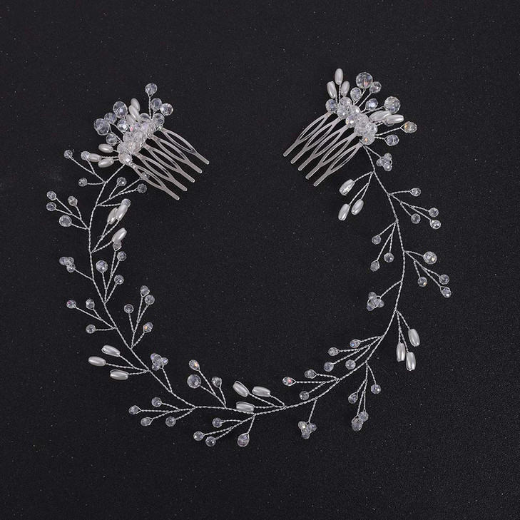 FXmimior Bride Hair Accessories Crystal Hair Vine Earrings Sets Headband Wedding Hair Comb Evening Party Hair Piece silv