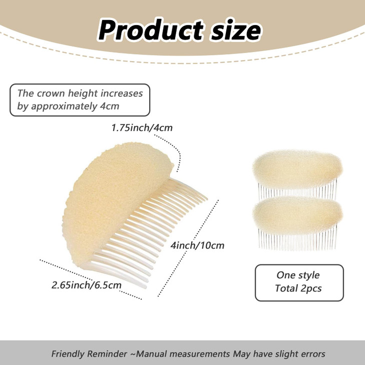 ericotry 2Pcs Charming Hair Comb Bump It Up Volume Inserts Beehive Hair Base Cushion Pad Bun Maker Hair Accessories for
