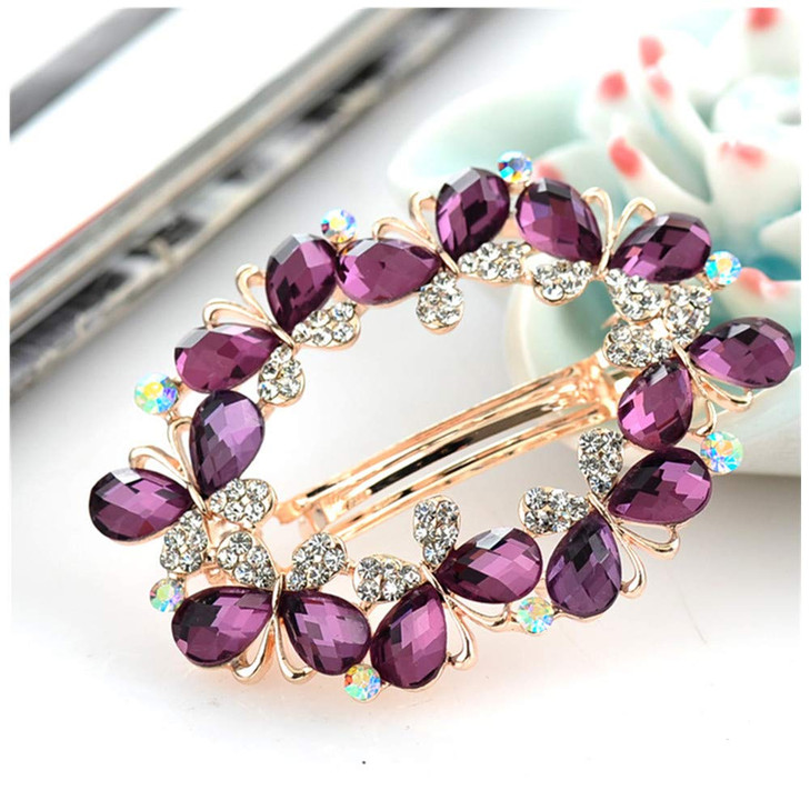 Ruihfas Elegant French Hair Barrette Jewelry Sparkly Rhinestone Crystal Hair Clips Hairpins for Bride Women Ponytail Hol