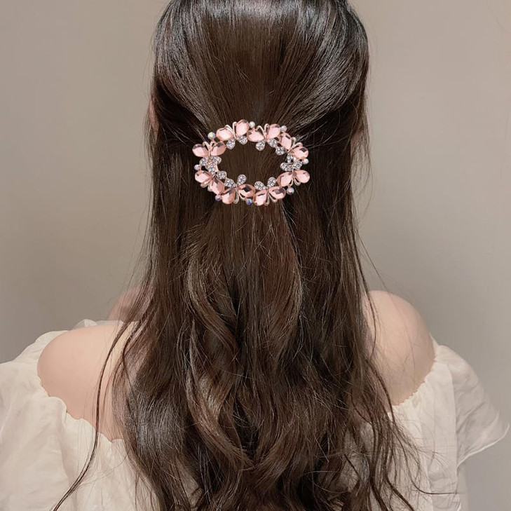 Ruihfas Elegant French Hair Barrette Jewelry Sparkly Rhinestone Crystal Hair Clips Hairpins for Bride Women Ponytail Hol