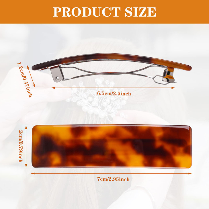 WILLBOND 8 Pieces Tortoise Shell Hair Barrettes Automatic Cellulose Acetate Hair Clip Medium French Design Rectangle Sna