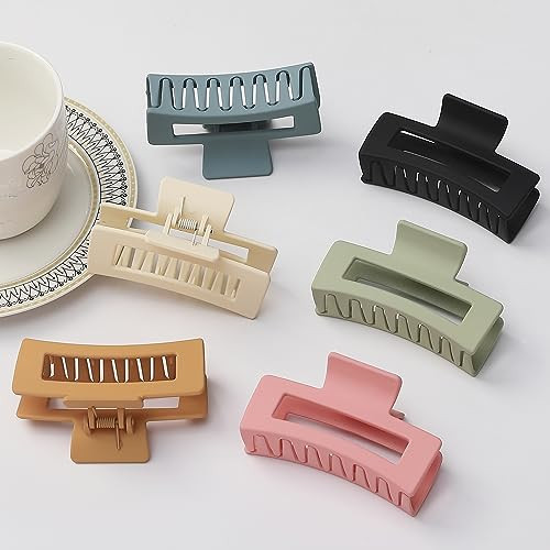 35 Inch Square Hair Clips for Women 6 Pack Hair Claw Clips Medium Claw Clips for Thick Thin Hair Rectangle Banana Jaw Ha