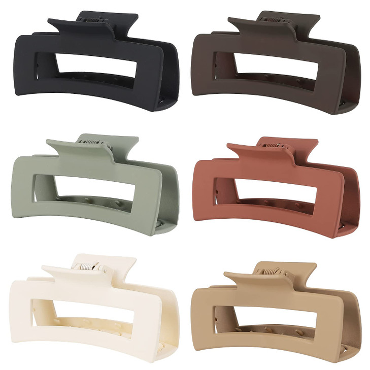 Sisiaipu 4 Inch Big Hair Claw Clips 6 Pcs Large Claw for Thick Hair Square Hair Clips for Women Rectangle Hair Clips Non