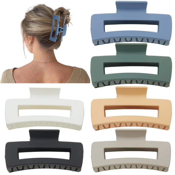 Sisiaipu 4 Inch Big Hair Claw Clips 6 Pcs Large Claw for Thick Hair Square Hair Clips for Women Rectangle Hair Clips Non