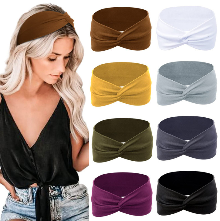 Tobeffect NonSlip Headbands for Short Hair Yoga Workout Running Sport Elastic Hair Twist Turbans and Wraps for Women and
