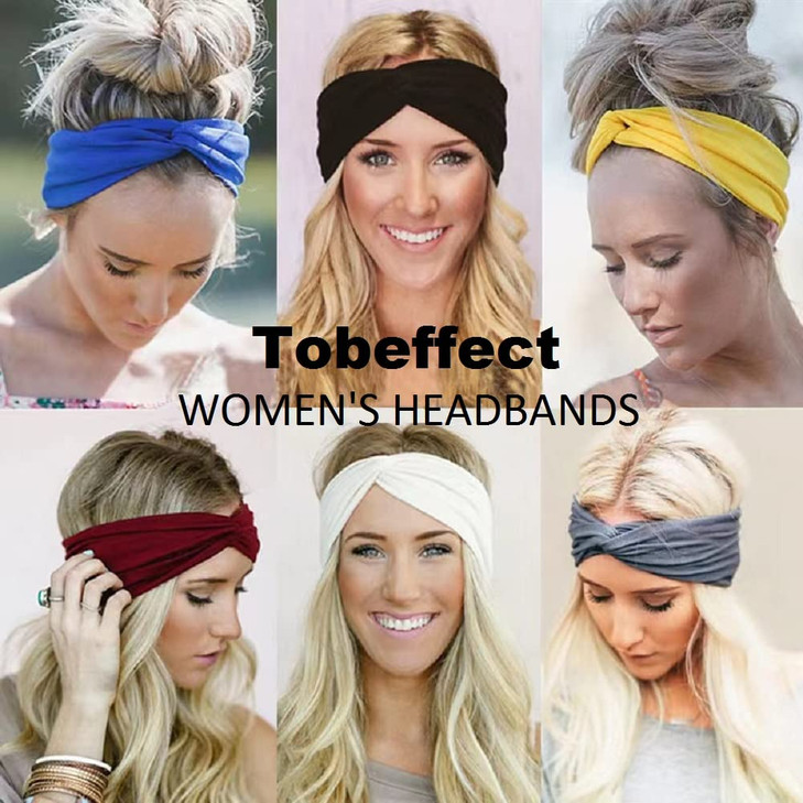 Tobeffect NonSlip Headbands for Short Hair Yoga Workout Running Sport Elastic Hair Twist Turbans and Wraps for Women and