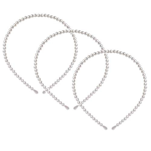 KDDOM 3 Pcs Fashion Pearl Headbands White Faux Pearl Rhinestones Wedding Hair Accessories for Women Girls