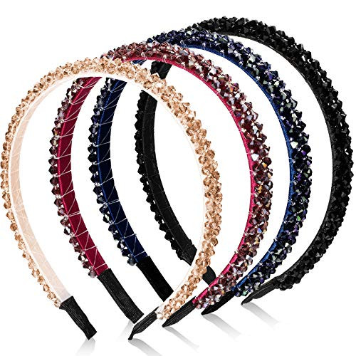 Crystal Rhinestone Beaded Headbands 4 Pieces Shiny NonSlip Bling Hair Accessories for Women and Girls Purple Black Champ