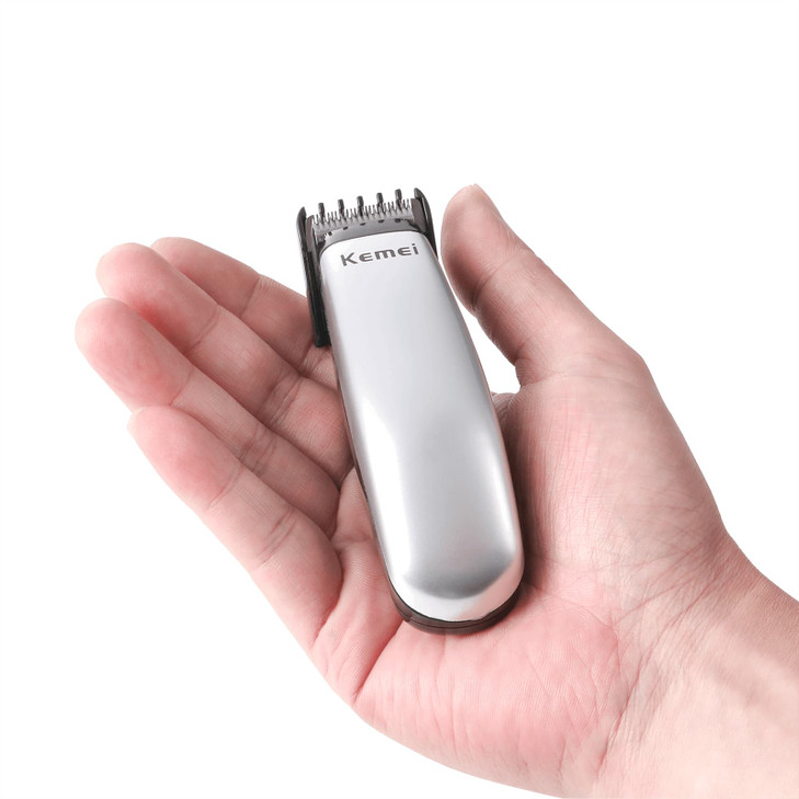 KEMEI Mini Hair Trimmer Compact Portable Cordless Clipper for Men and Women Precision Haircut and Shaving Tool Silver Ba