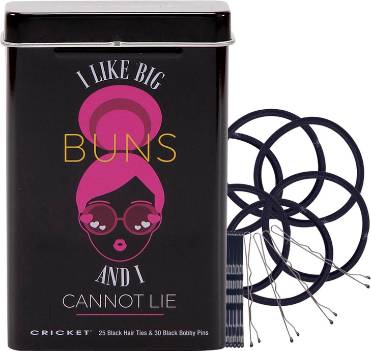 Cricket Hair Accessory Set I Like Big Buns and I Cannot Lie 55 PC Includes 25 Non Metal Hair Ties and 30 Bobby Pins in R
