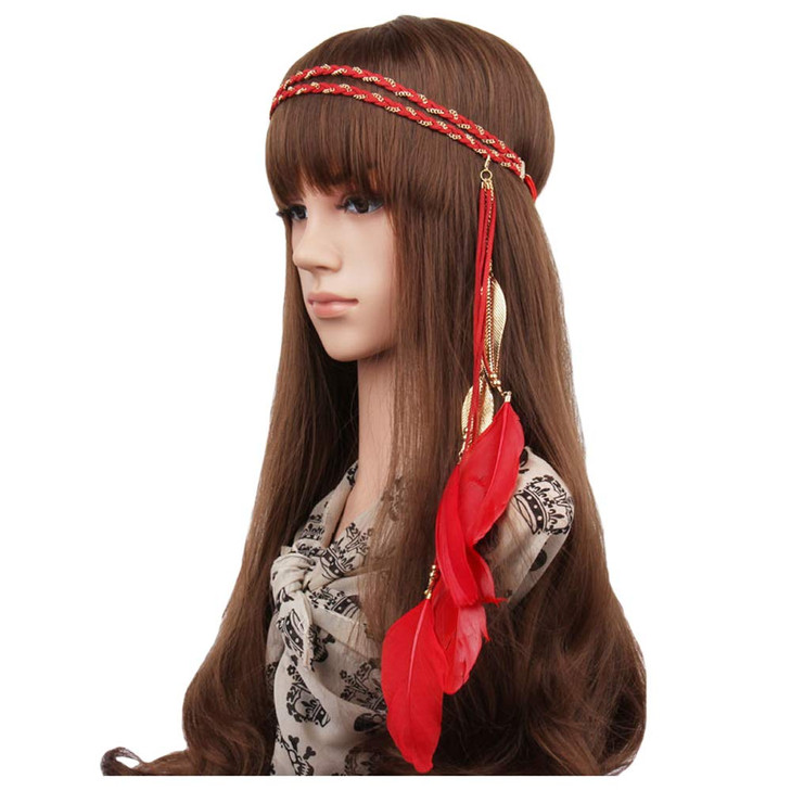 WLBON Halloween Boho Feather Headband Hippie Indian Leaf Hair Hoops Bands Tassel Bohemian Headpiece Hairband Women Xmas