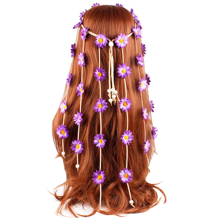 WLBON Halloween Sunflower Headband Hippie Boho Daisy Flower Hair Hoops Bands Crown Floral Wreath Headpiece Hairband Wome