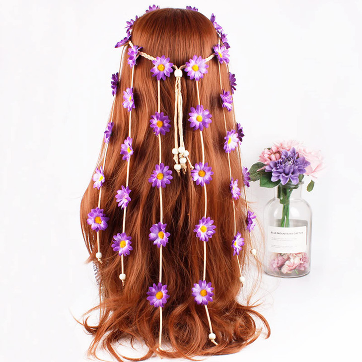 WLBON Halloween Sunflower Headband Hippie Boho Daisy Flower Hair Hoops Bands Crown Floral Wreath Headpiece Hairband Wome