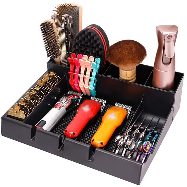 FRCOLOR Clipper Organizer for Barber with MultiCompartment PushCut Storage Box and Clipper Guard Holder Salon Station Ha