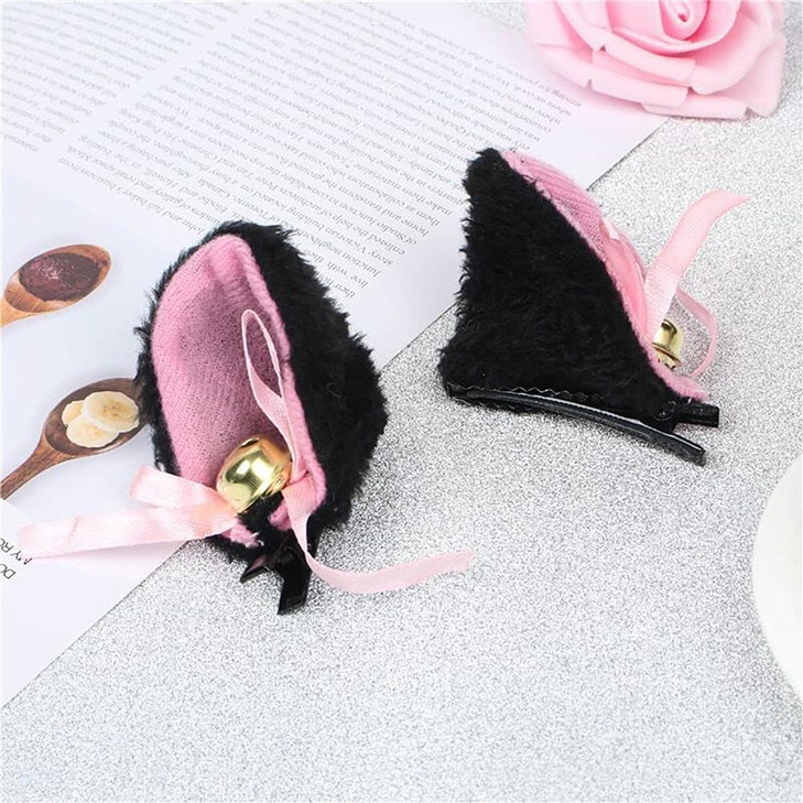 Black Hairpins Fluffy Headwear Make Up Anime Bow Cosplay Plush Bell Girl Lolita Hair Clip Head Hoop Hair Accessories Cat