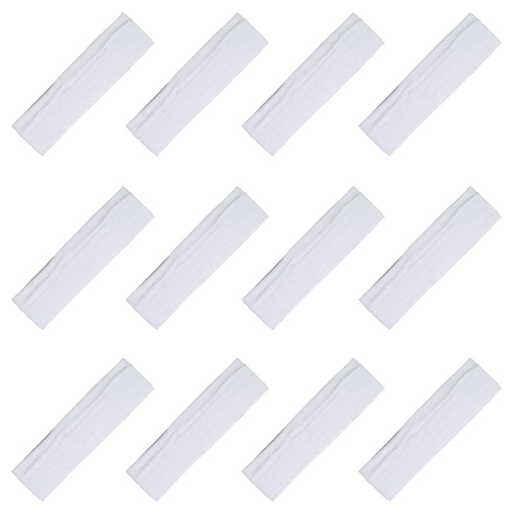 Kenz Laurenz Soft and Stretchy Elastic Cotton Headbands Pack of 12 White