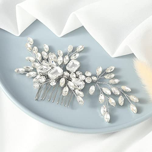 Catery Crystal Bridal Hair Comb Wedding Hair Pieces Rhinestone Hair Accessories for Brides Silver