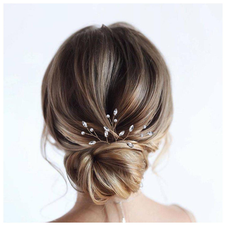 Allereyae Crystal Pearl Wedding Hairpins Barrette CZ Rhinestone Hair Pins Barrette Gold Pearl Hairpins Faux Pearl Bridal