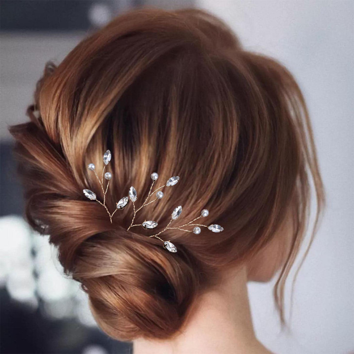 Allereyae Crystal Pearl Wedding Hairpins Barrette CZ Rhinestone Hair Pins Barrette Gold Pearl Hairpins Faux Pearl Bridal