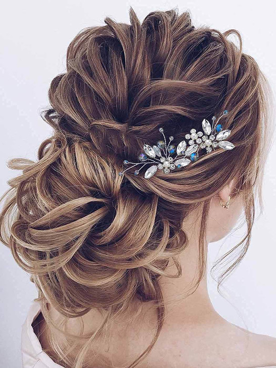 Jeairts Rhinestone Wedding Hair Pins Silver Glitter Flower Bridal Hair Pieces Blue Crystal Hair Accessories for Brides