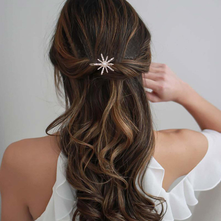 Yheakne Boho Crystal Star Hair Clip Pin Rhinestone Pearl Hair Pin Barrette Vintage Hair Barrette Pins Gold Rhinestone Ha
