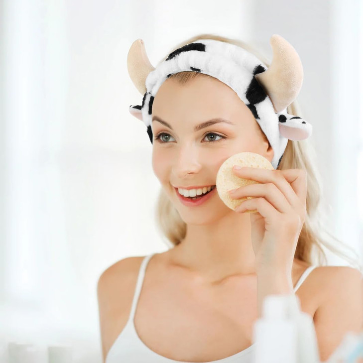Huachi Cow Hairband for Washing Face Soft Microfiber Spa Headband for Women Girls Cute Animal Print Facial Cleansing Hea