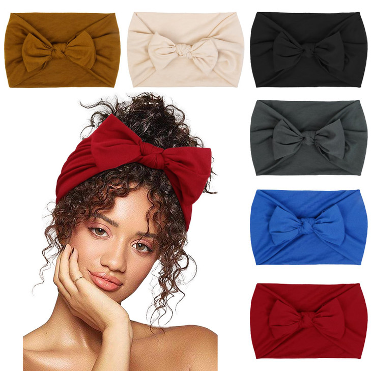 Huachi Headbands for Women 6 Packs Cute Bow Head Bands for Womens Hair Elastic Wide Knotted Hairbands Headwrap Turban Ha