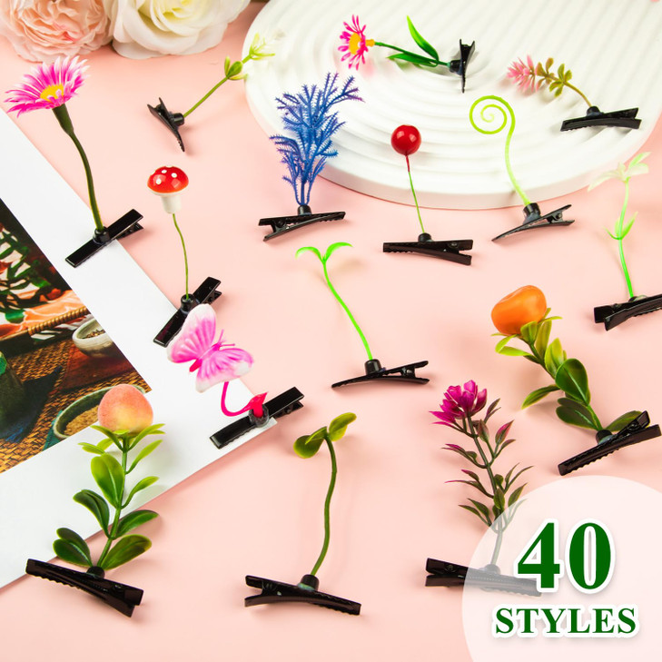 Sprout Clips Mixed Style Plant Hairpins Little Grass Sprouts Rave Clips 50 Pcs Mushroom Clip on Sprout Gift for Women Gi