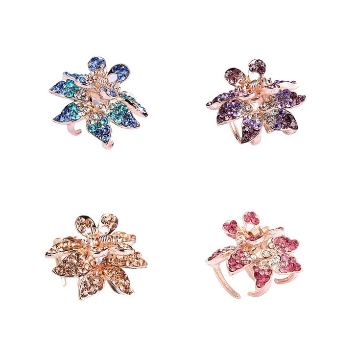 Ruihfas 4Pcs Fashion Crystal Leaf Style Mini Bangs Clips Small Rhinestone Hair Claws Hairpins for Women Girls 110059 inc