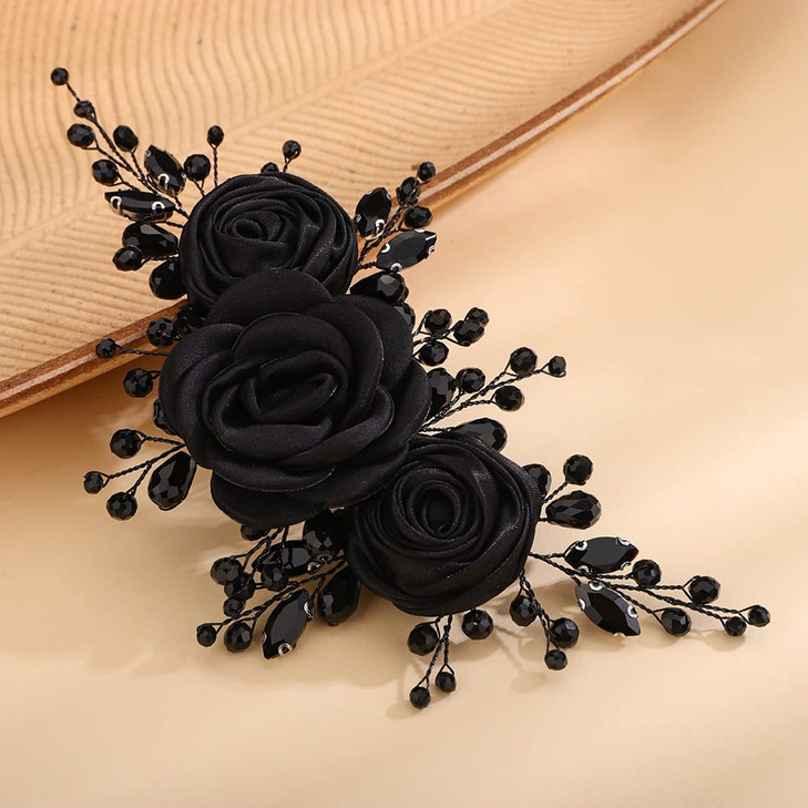 Teyglen Red Flower Wedding Headband with Rhinestone Headpiece Bridal Flower Headband for Bride Crystal Beads Hair Piece