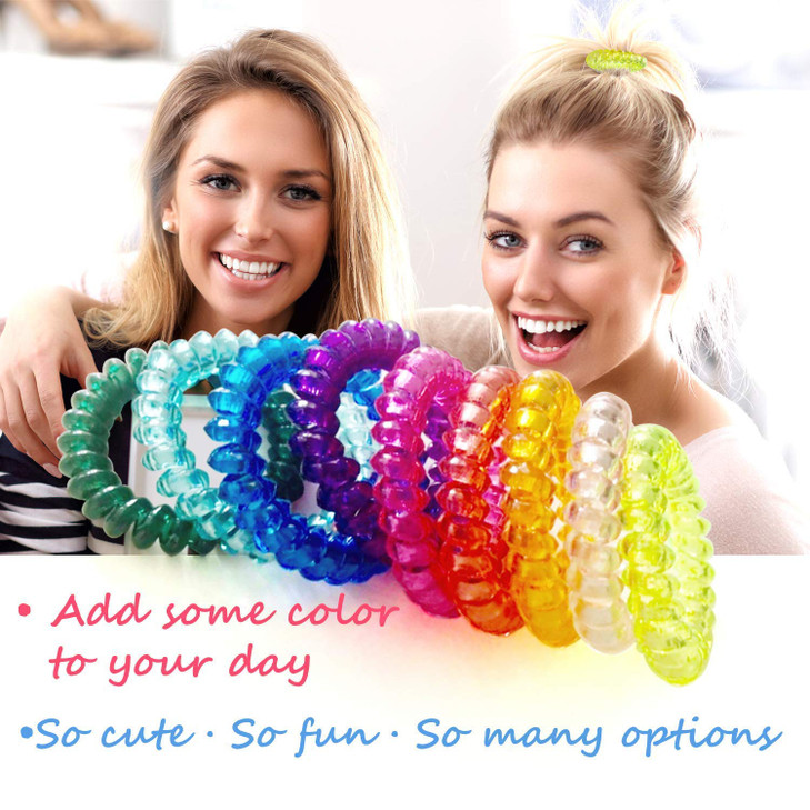 79STYLE 50pcs Spiral Hair Ties For Women Phone Cord Ponytail Holders Colorful Hair Coils Plastic Scrunchies Bulk Hair Ti