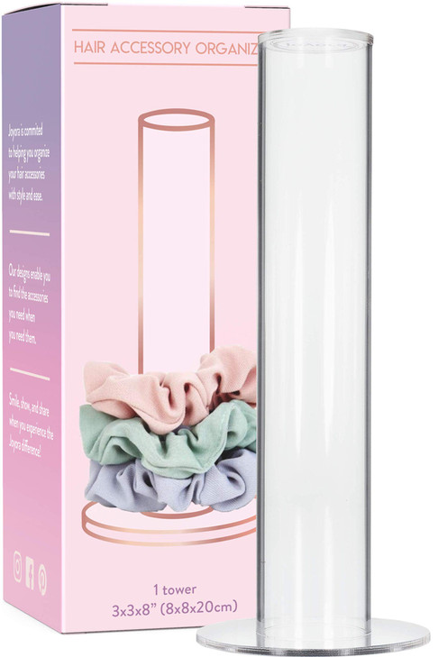 Joyora Clear Acrylic Scrunchie Holder Stand Hair Tie Organizer Tower for Scrunchies Spiral Hair Coils Bracelets Holds 24