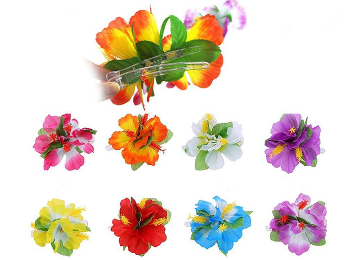 ALIMITOPIA Hawaiian Flower Hair Clip 8pcs Medium Size Fabric Artificial Tropical Flower Hairpin Barrette Hair Accessorie
