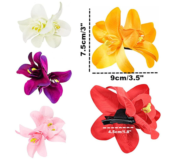 ALIMITOPIA Flower Hair Clip Bohemia Hawaiian Fabric Artificial Orchid Flower Hairpin Barrette Headdress Bobby Pins Headw