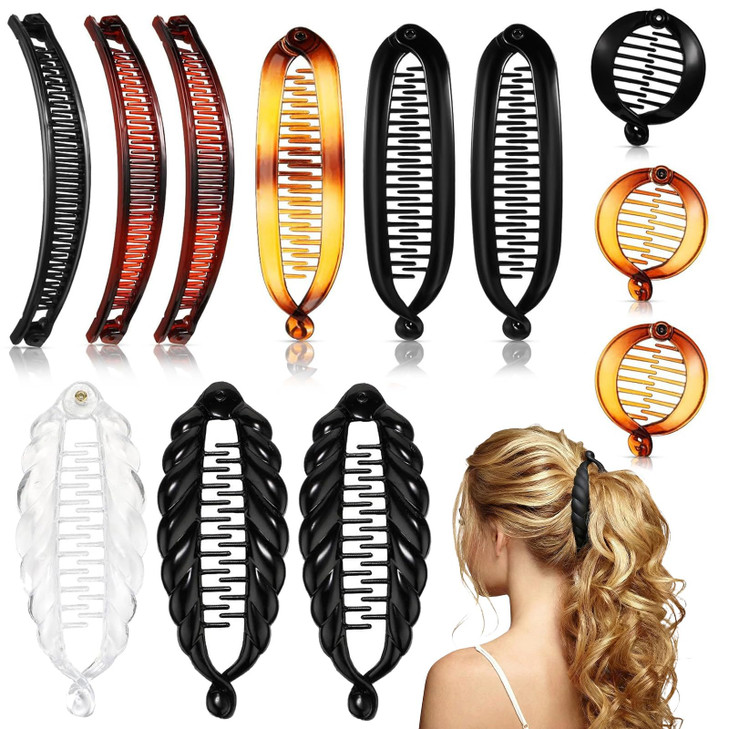 Chuangdi 12 Pcs Banana Clips Hair Clips for Women Classic Clincher Double Combs Large Fishtail Hair Banana Ponytail Hold