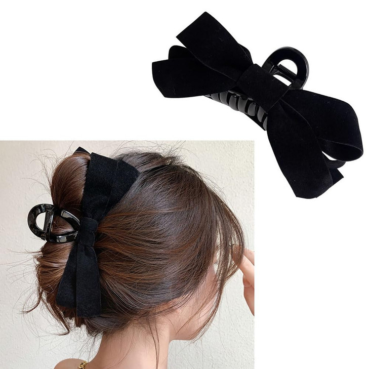 RFTWXHPN Black Velvet Hair Bow Claw Clip for Women Girls Bowknot Hair Claw Jaw Clips Barrettes for Thick Thin Hair Nonsl