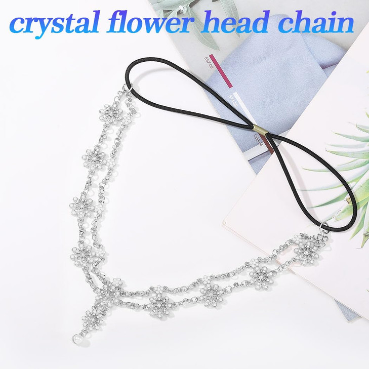 Unsutuo Hair Jewelry Head Chain Wedding Bohemian Floral Headband Elastic for WomenSilver