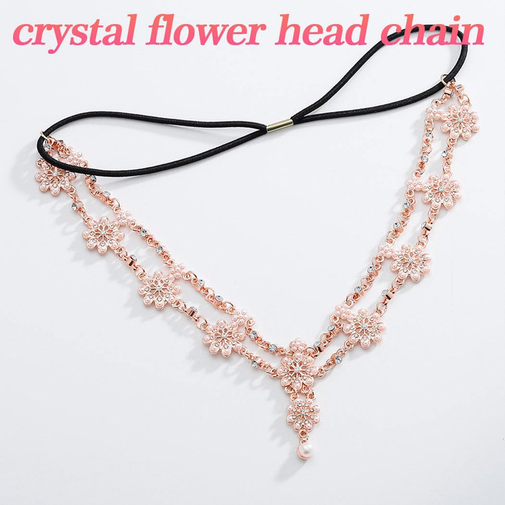 Unsutuo Hair Jewelry Head Chain Wedding Bohemian Floral Headband Elastic for WomenRose Gold