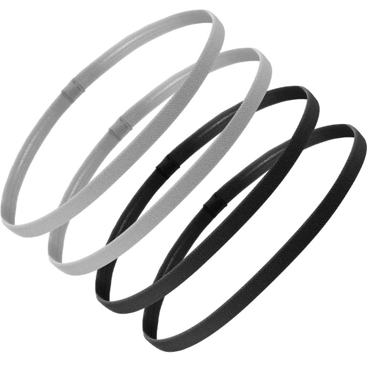Sumind 4 Pieces Thick NonSlip Elastic Sport Headbands Football Hair Headbands for Women and Men Black Gray