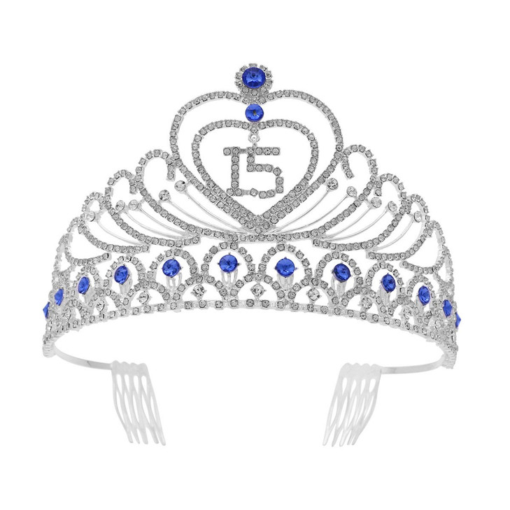 Lurrose Sweet 15 Birthday Tiara Crown Headband with Rhinestone Sparkle Elegant Party Accessory for Girls Celebrating Qui