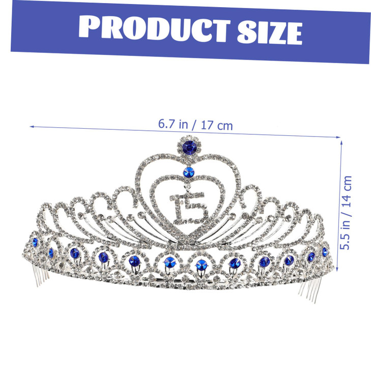 Lurrose Sweet 15 Birthday Tiara Crown Headband with Rhinestone Sparkle Elegant Party Accessory for Girls Celebrating Qui