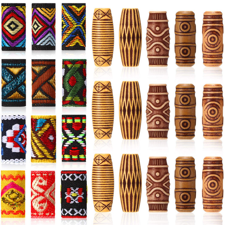 WILLBOND 27 Pcs Wooden Fabric Dreadlock Beads Tube Beads for Hair Braids Jewelry for Hair Beard Ornament for Women Men D