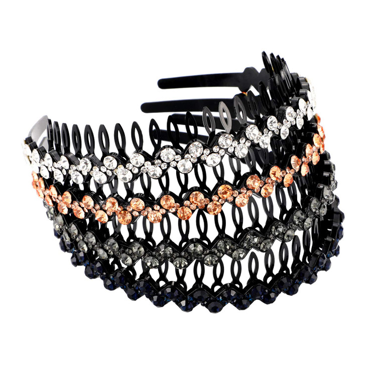 Yaomiao Teeth Comb Headbands 4 Pcs Wave Rhinestone Crystal Hair Hoop for Women Teens