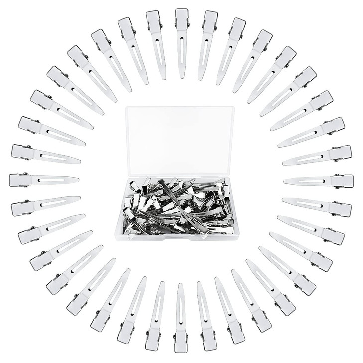 Tenalleys 50 Pcs Metal Duck Bill Hair Clips Silver Single Prong Hair Clips for Women Styling Hair Coloring Bows DIY Hair