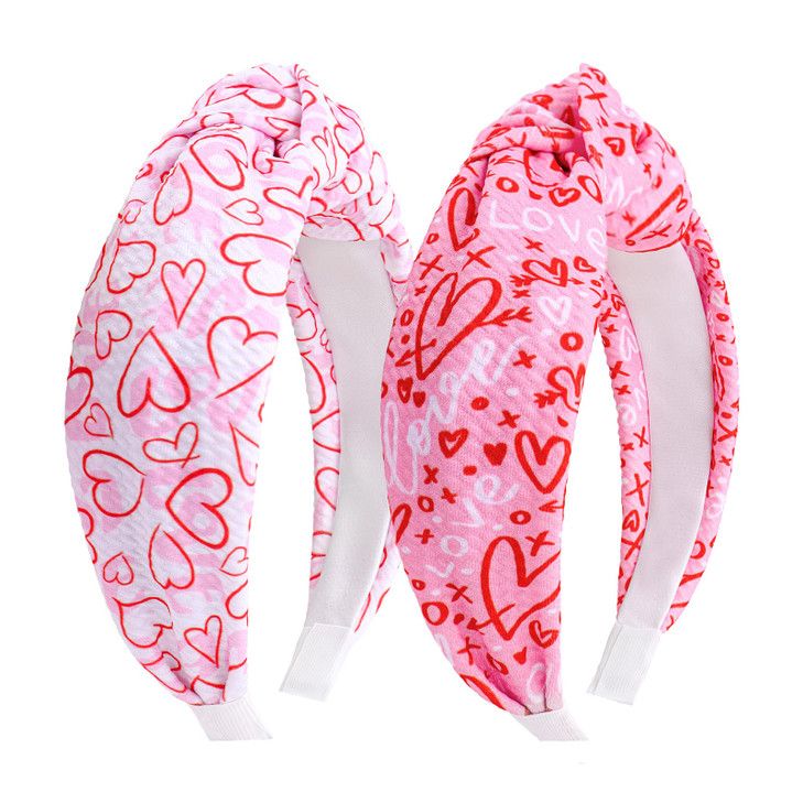 ONENINEDREAM Knotted Headband 2pcs Top Knot Headbands for Women Hair Band for Girls Valentines Day Heart Headband Pink H