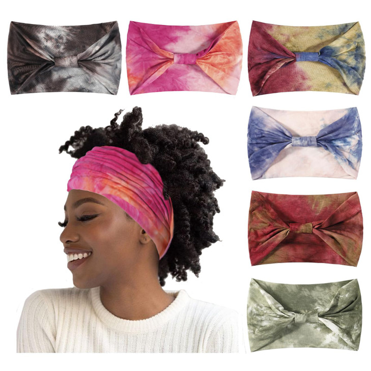 Artilady 7 Wide Headbands for Women Tie Dye Large Soft Cloth Headwrap Elastic Stretchy Head Bands Boho Turban Hair Bands