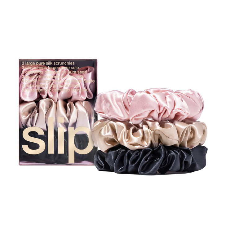 slip Large Scrunchie Multi Set of 3 Pure Silk Large Scrunchies Includes 1 Pink 1 Caramel 1 Black 100 Mulberry Silk AntiC
